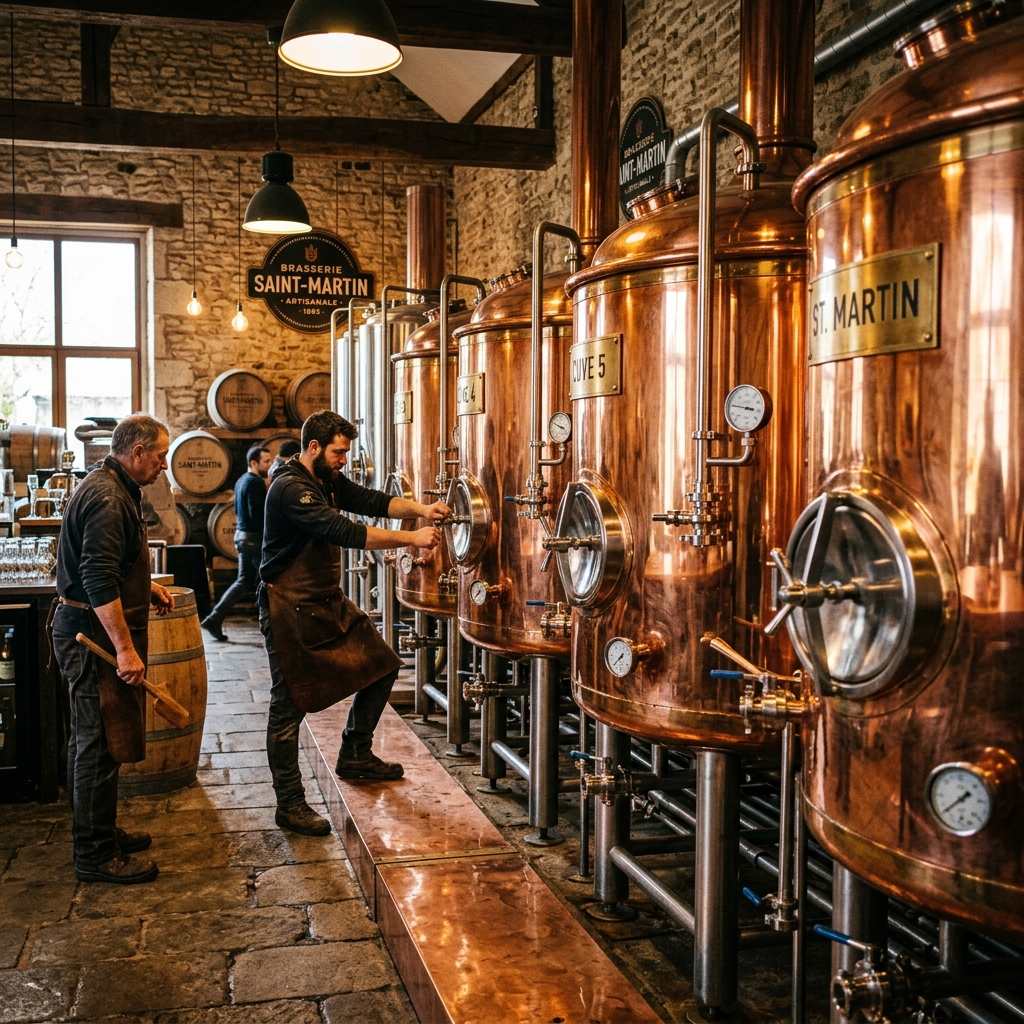 Brasserie artisanale avec cuves en cuivre